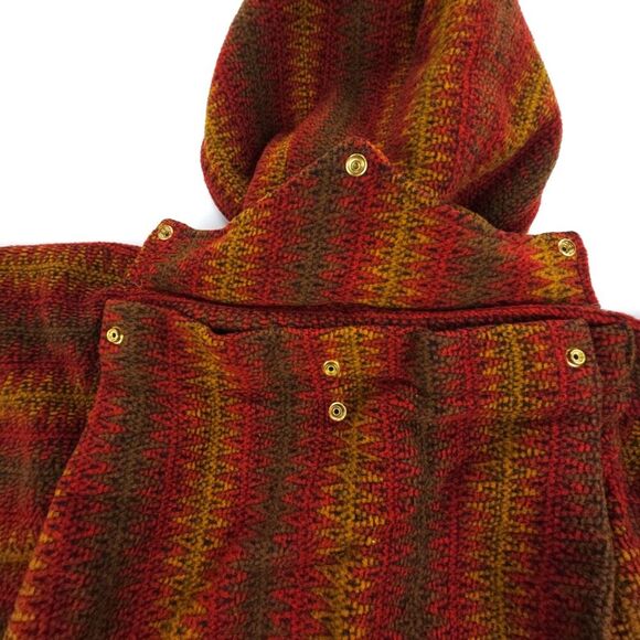 Himalayan Artisan Handmade Red Woven Poncho with Backpack Hoodie One Size - Picture 3 of 7